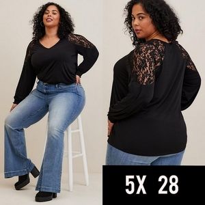 TORRID Studio Knit Lace Shoulder Top Long Sleeve